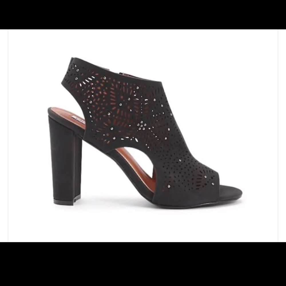 Black Perforated Chunky Heels